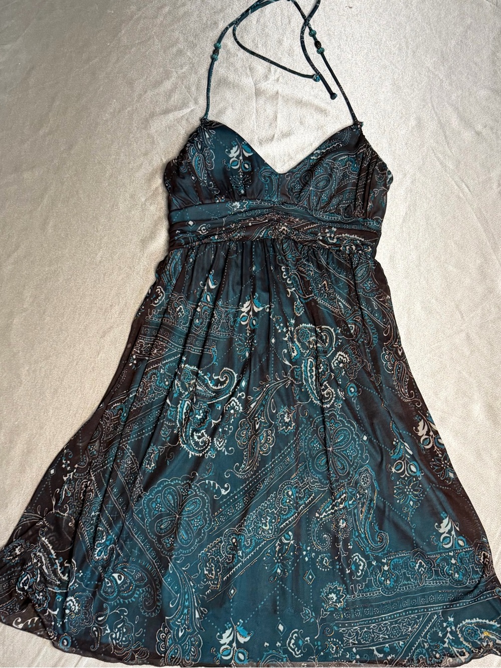 Vintage Y2K Jodi Kristopher Mesh Halter Dress - Teal Paisley Whimsigoth Size 11